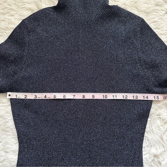 3.1 Phillip Lim Sweater Turtleneck Long Sleeve Ribbed Sparkle Metallic Navy L - Picture 8 of 11